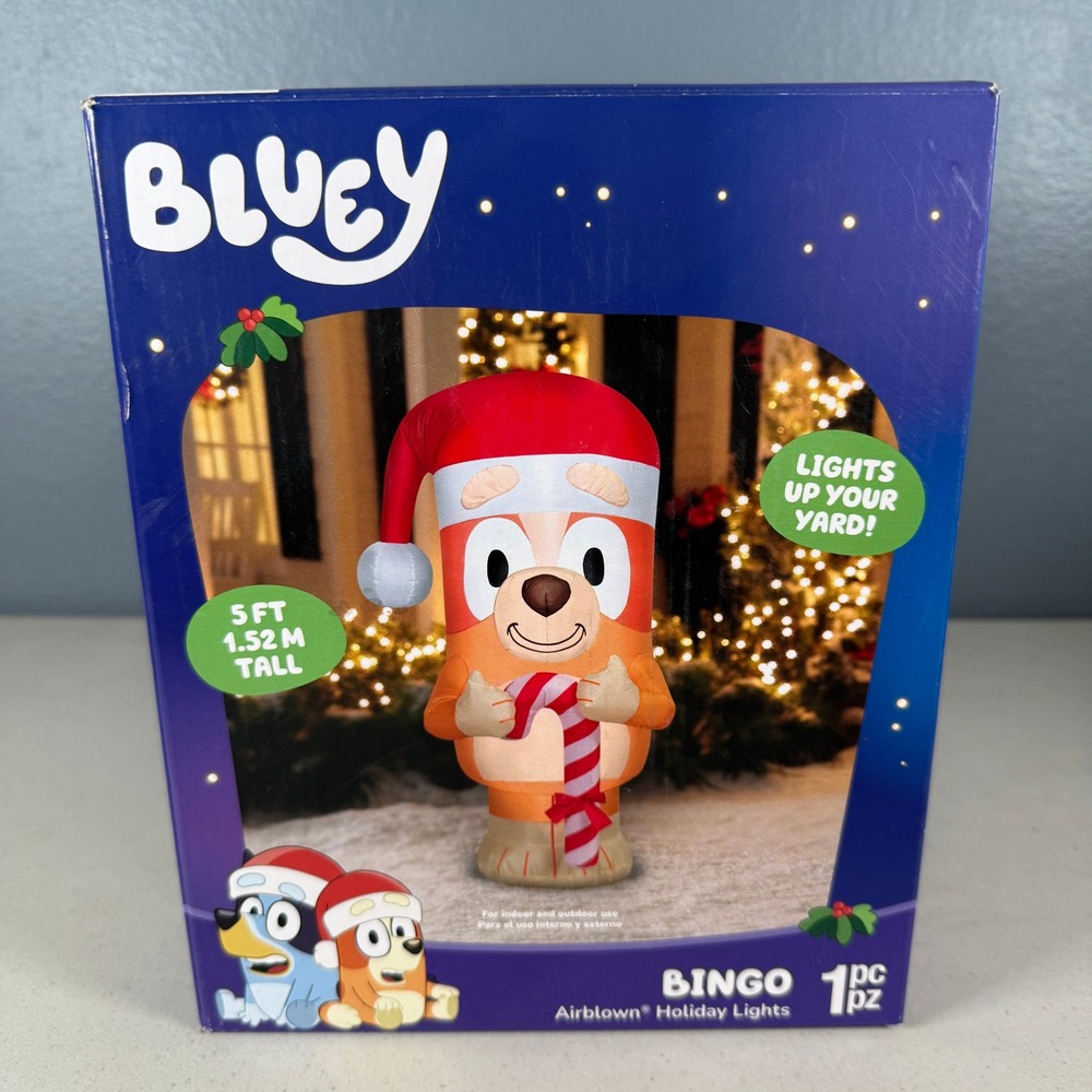Bluey Bingo 5ft Airblown Inflatable Christmas Santa Hat Candy Cane Yard Decor